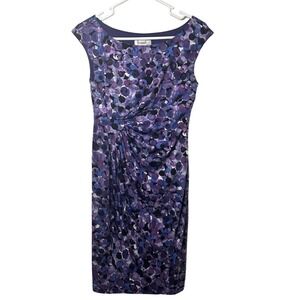 Dress Barn Women's Size 4 Abstract Purple Black Sheath Dress Twist Front Chic